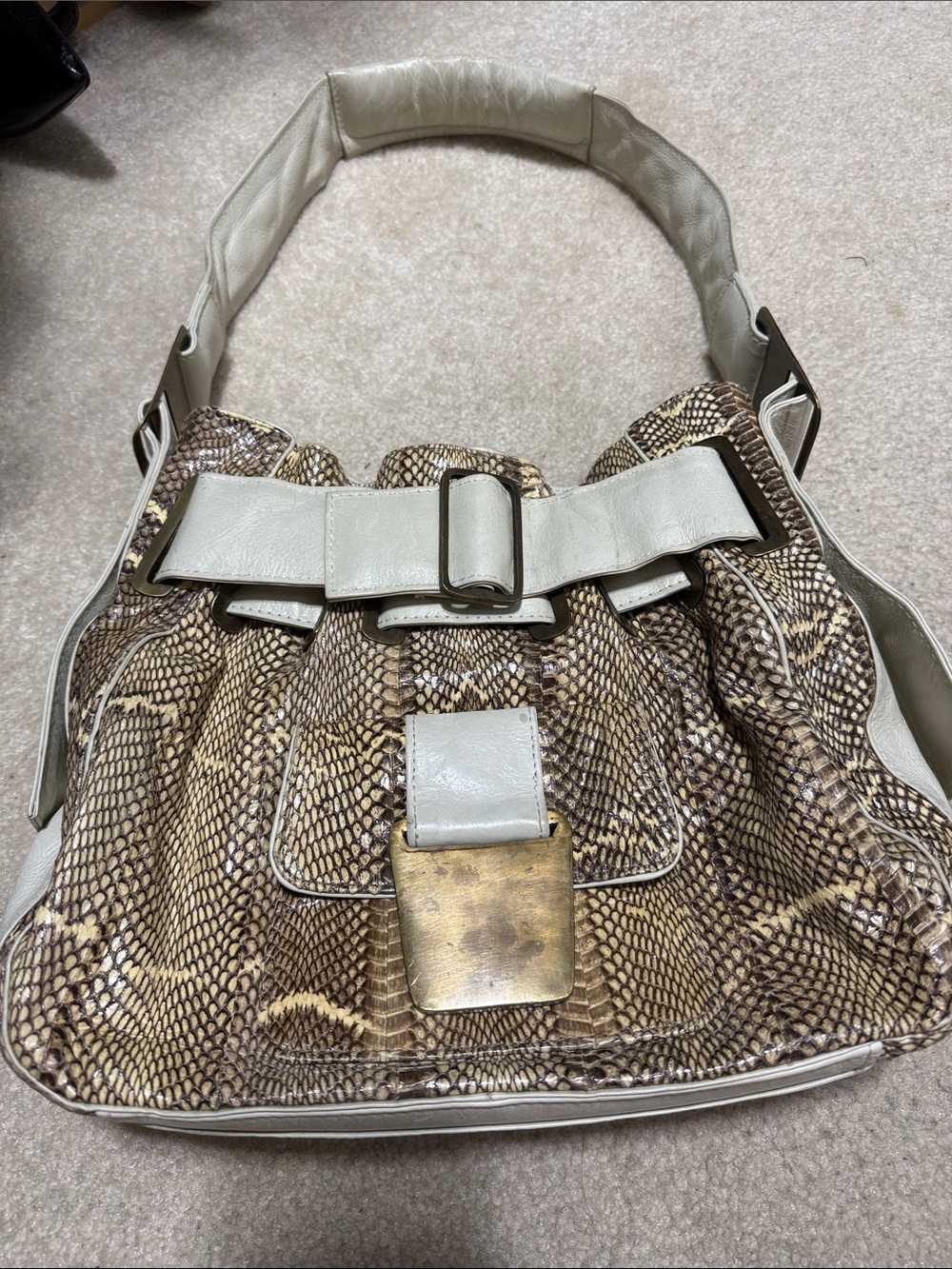Gorgeous R & Y Augousti Genuine Leather and Snakeskin Shoulder Bag